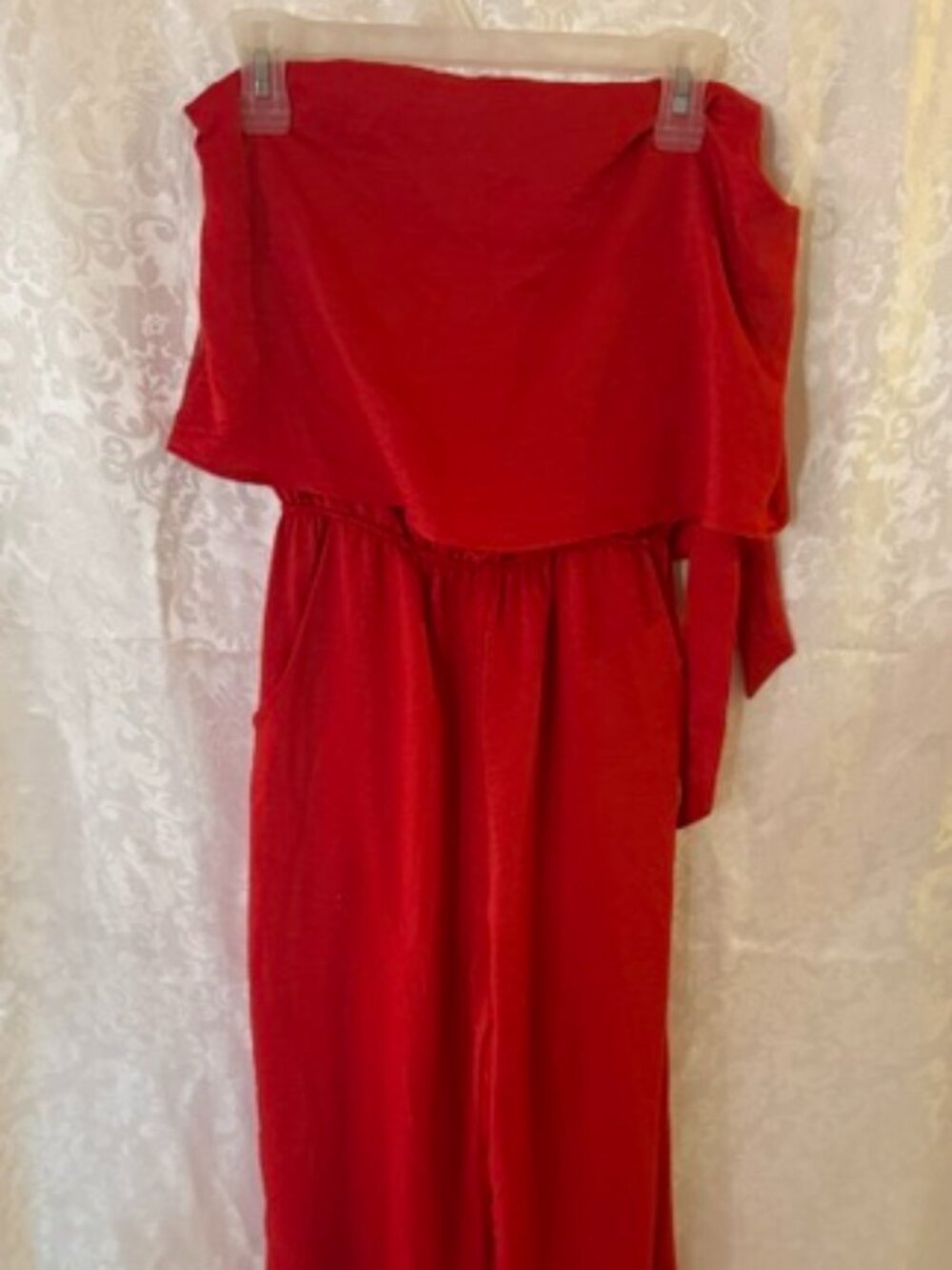 Ladies Jumpsuit Red Medium one shoulder